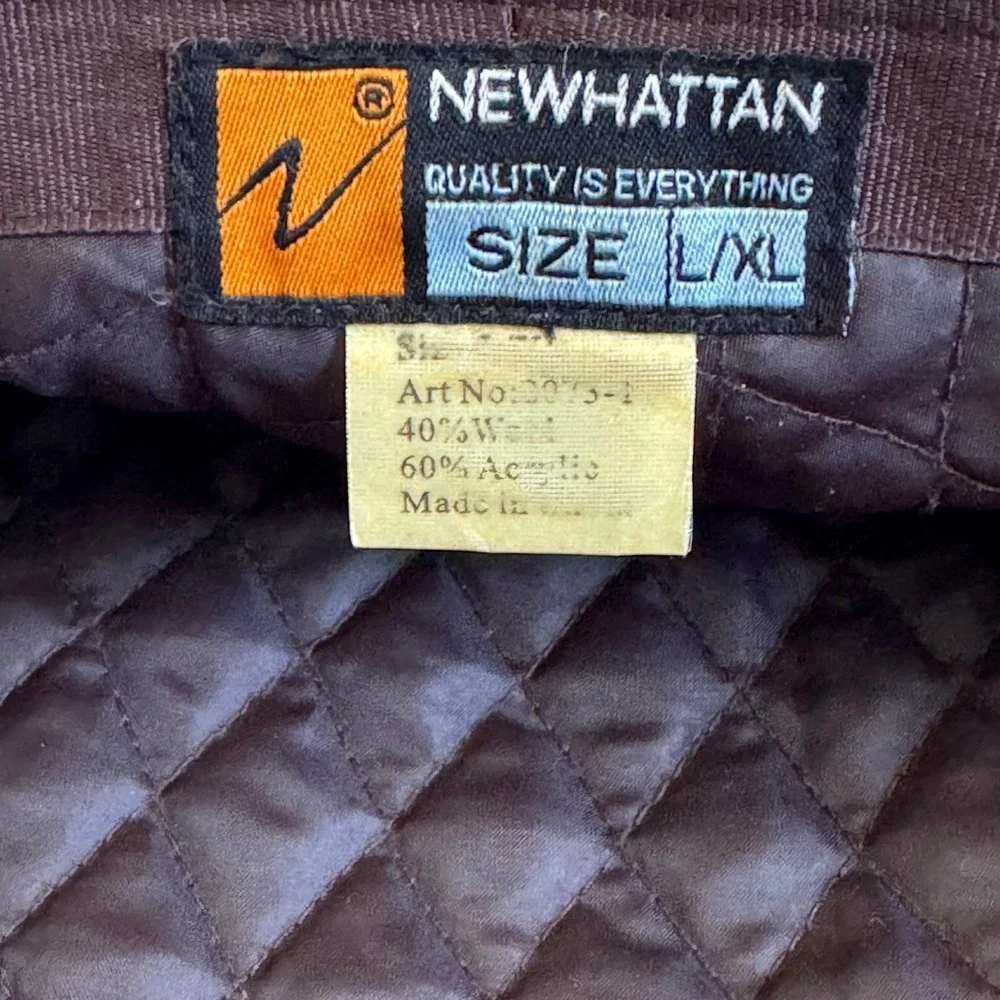 Newhattan Mens Brown Herringbone Flat Cap Wool Blend Ivy Hat L/XL 2075-1